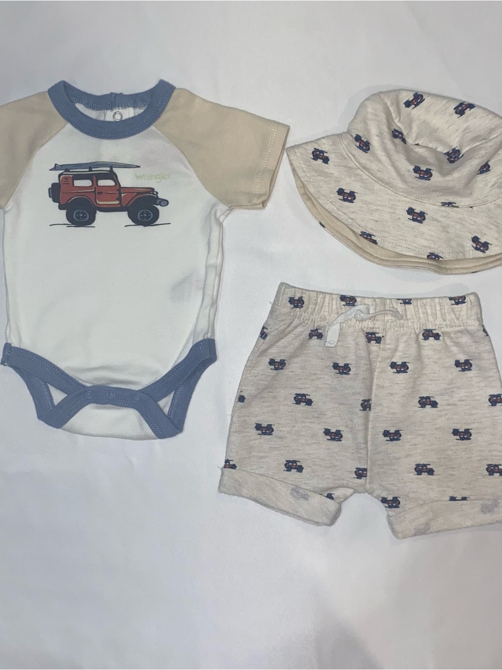 Wrangler Baby Boys Beige & Blue 3-Piece Set with Hat